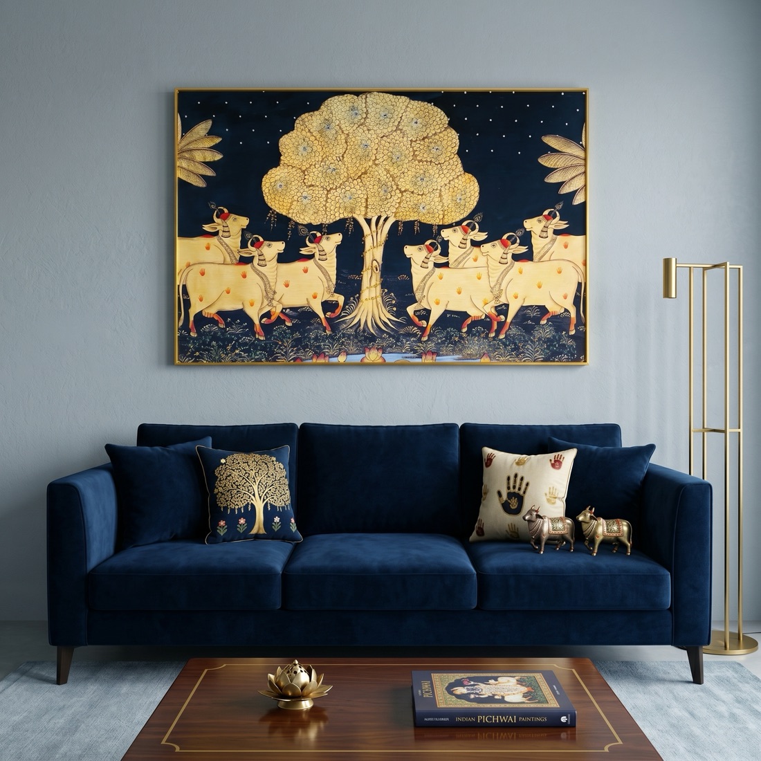 Moonlit Kalpavriksha Tree of Life Cow Crystal Painting