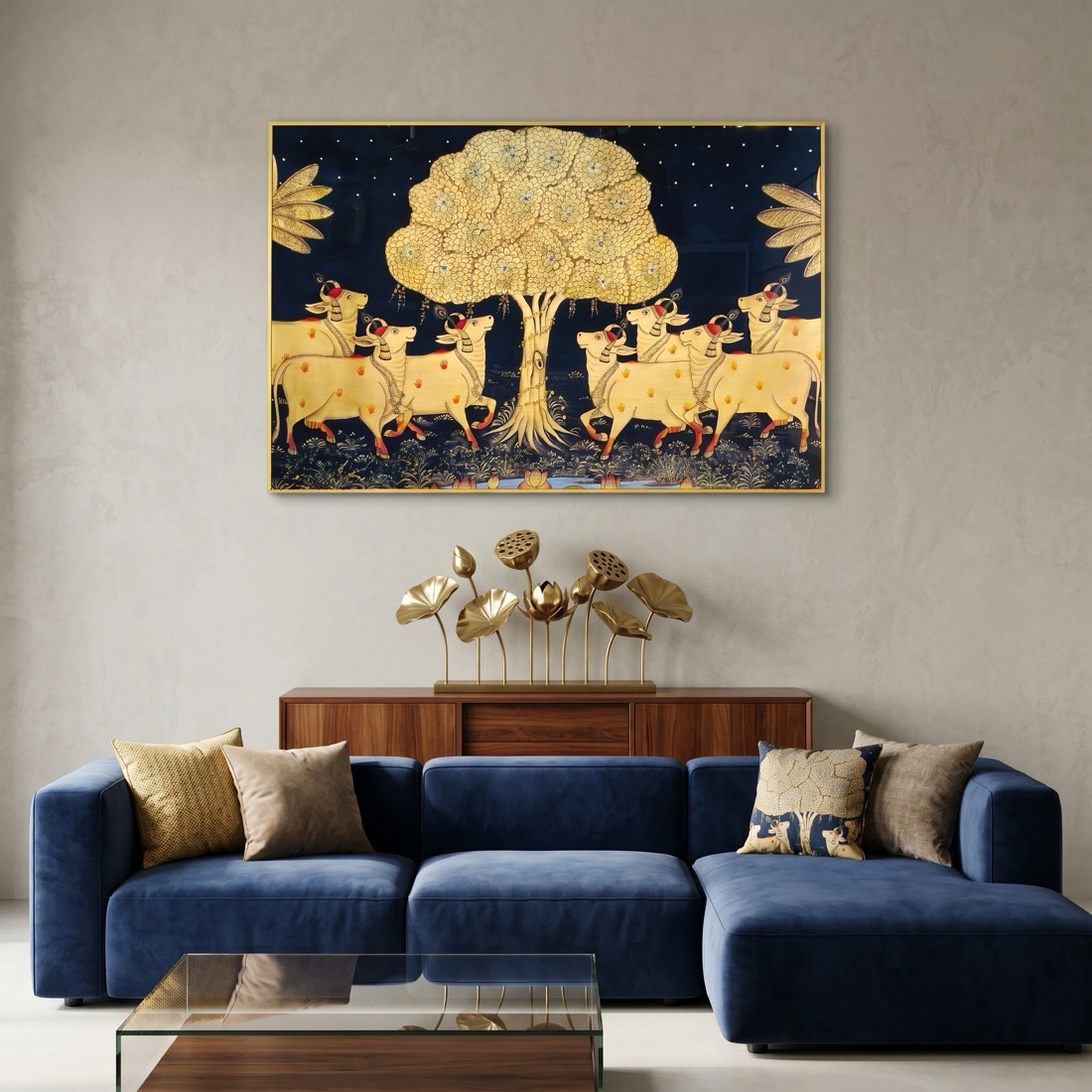 Moonlit Kalpavriksha Tree of Life Cow Crystal Painting - Image 2