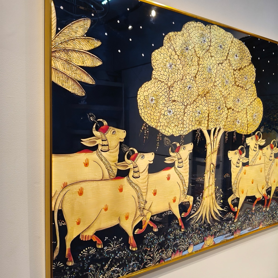 Moonlit Kalpavriksha Tree of Life Cow Crystal Painting - Image 4