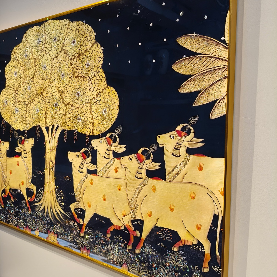 Moonlit Kalpavriksha Tree of Life Cow Crystal Painting - Image 5