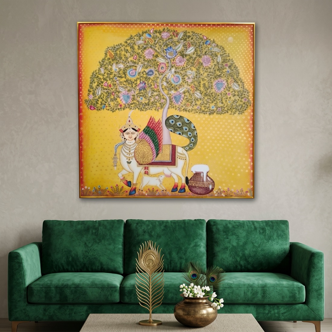 Divine Kamadhenu Cow with Kalpavriksha Crystal Painting - Image 2