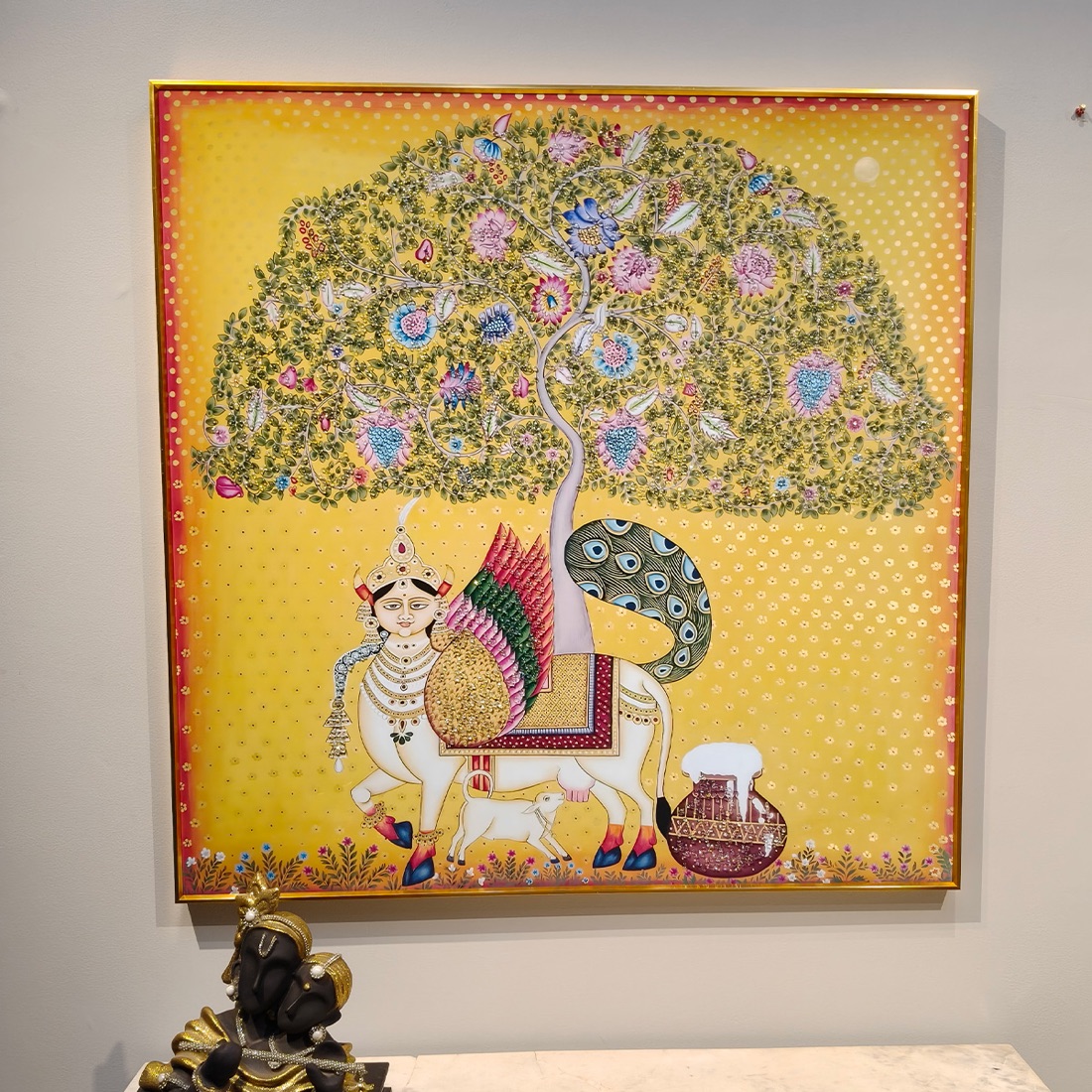 Divine Kamadhenu Cow with Kalpavriksha Crystal Painting - Image 3