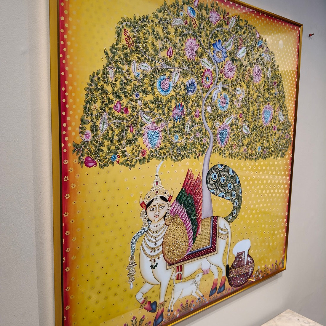 Divine Kamadhenu Cow with Kalpavriksha Crystal Painting - Image 5
