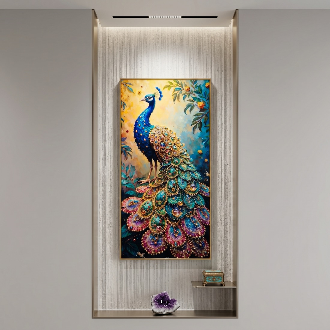 Colourful Peacock Crystal Glass Painting - Image 2
