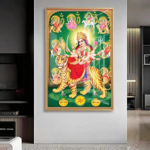 Goddess Durga Navdurga Green Wall Painting