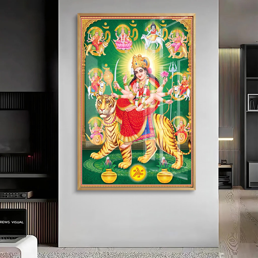 Goddess Durga Navdurga Green Wall Painting