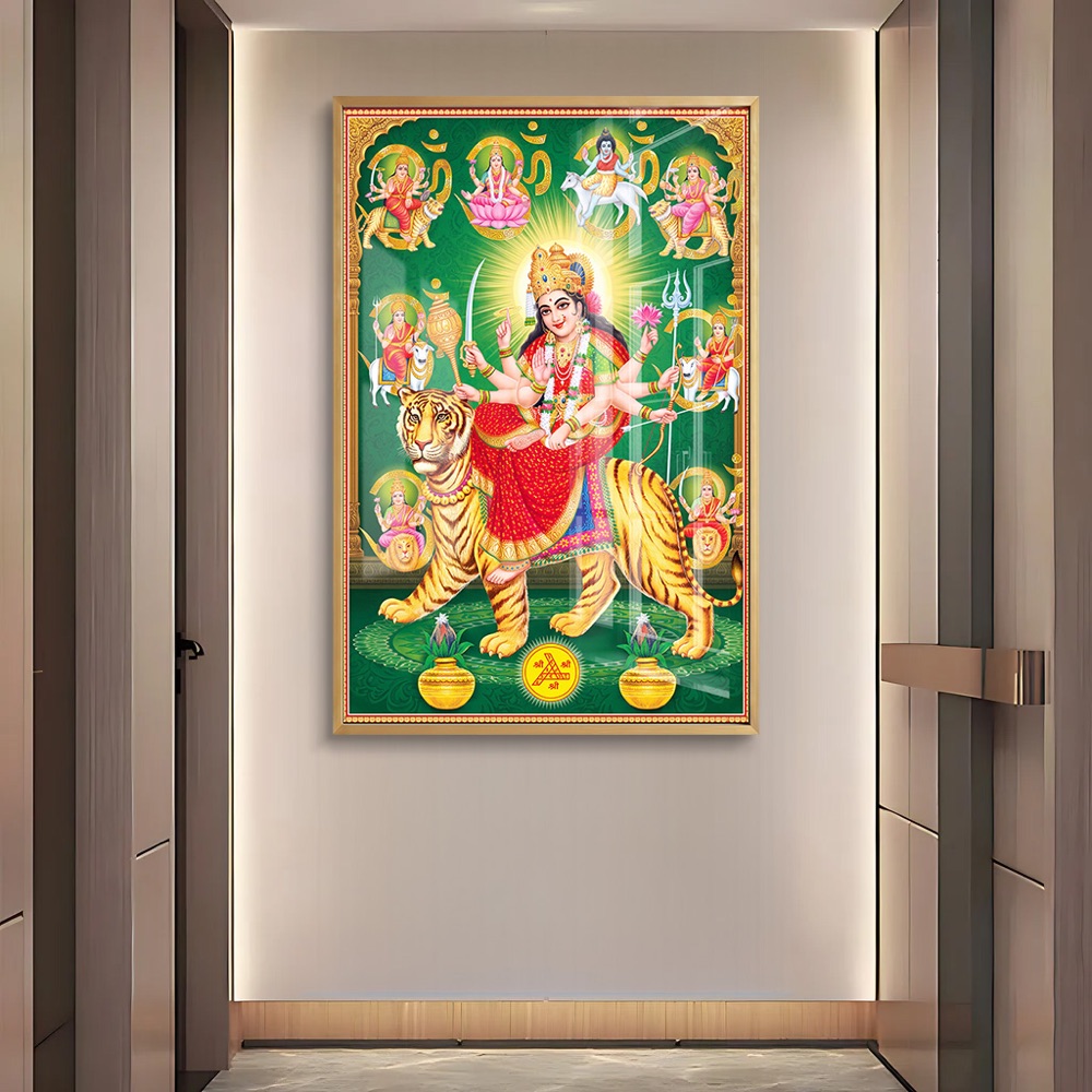 Goddess Durga Navdurga Green Wall Painting - Image 2