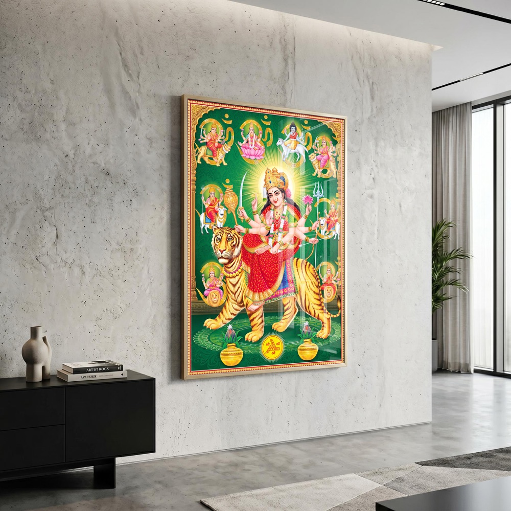 Goddess Durga Navdurga Green Wall Painting - Image 3