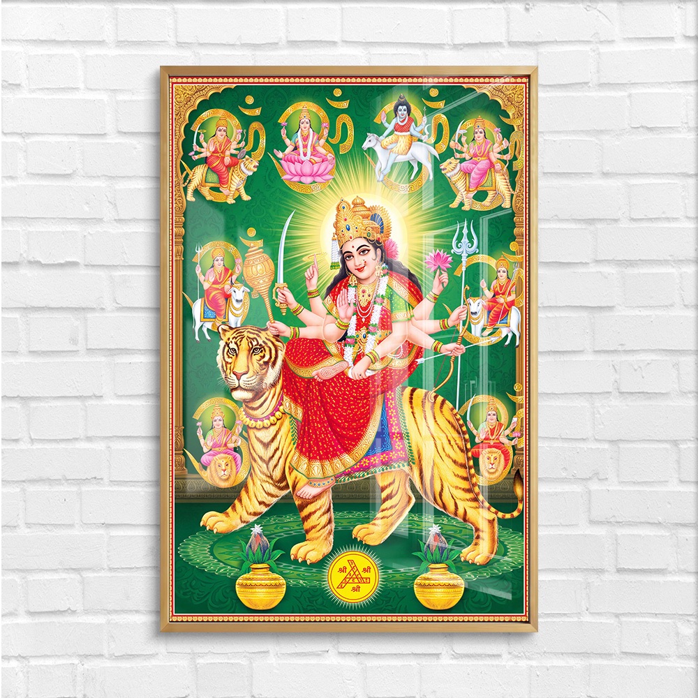 Goddess Durga Navdurga Green Wall Painting - Image 4