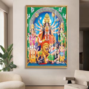 Durga Parivar Mahishasura Mardini Glass Painting