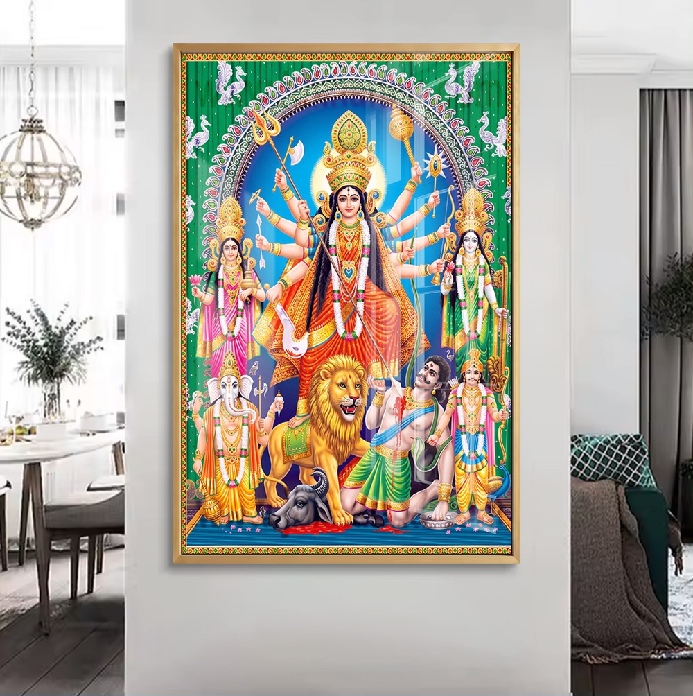 Durga Parivar Mahishasura Mardini Glass Painting - Image 2