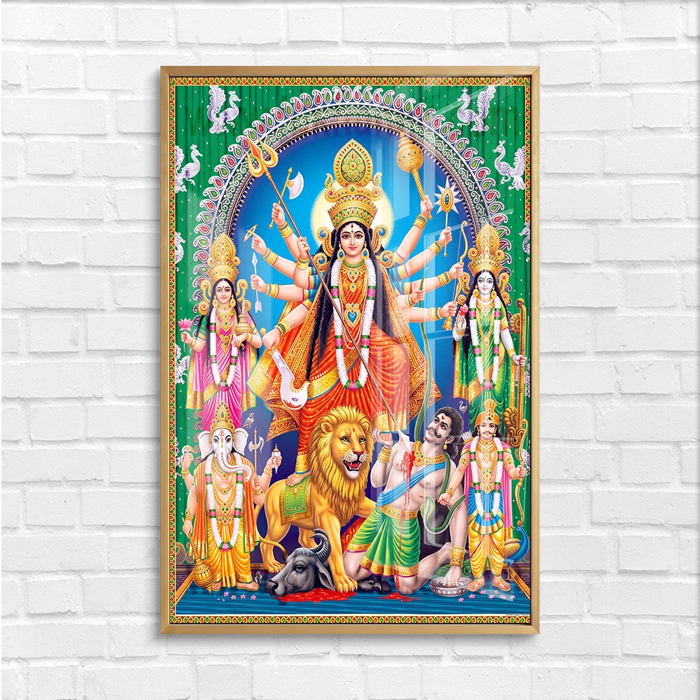 Durga Parivar Mahishasura Mardini Glass Painting - Image 4