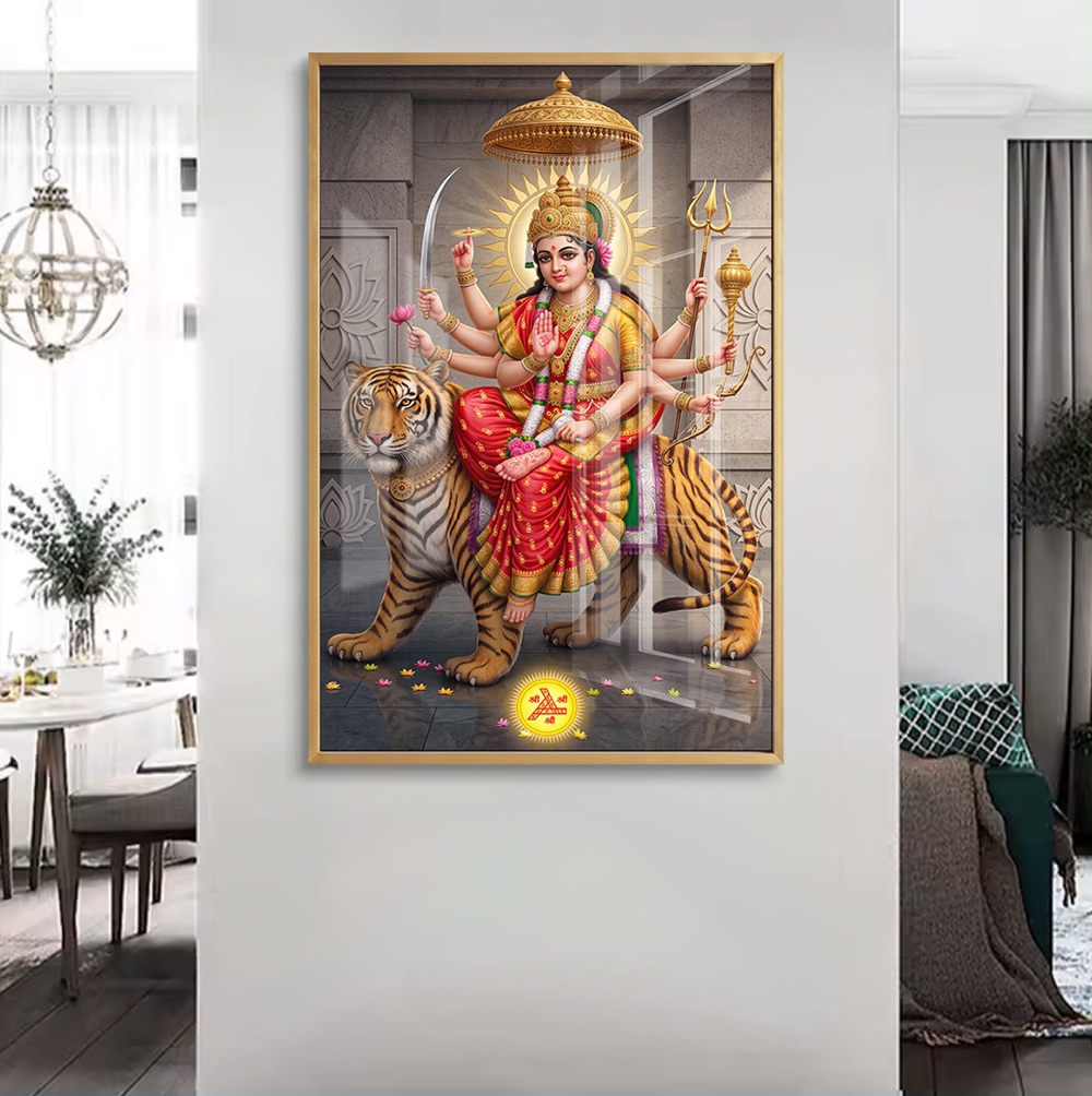 Modern Goddess Durga Riding Tiger Wall Painting - Image 2