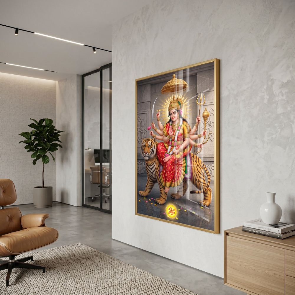 Modern Goddess Durga Riding Tiger Wall Painting - Image 3