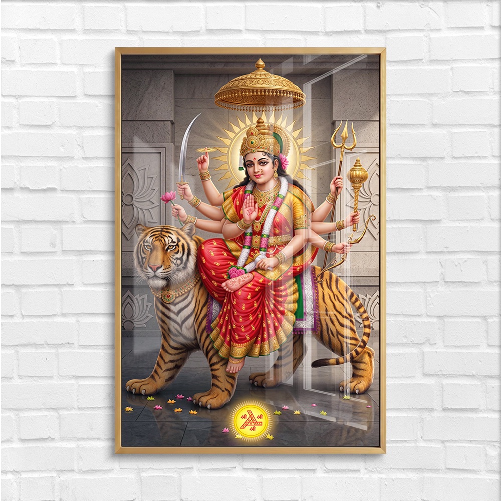Modern Goddess Durga Riding Tiger Wall Painting - Image 4