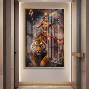 Fierce Goddess Durga Trishul Tiger Wall Art
