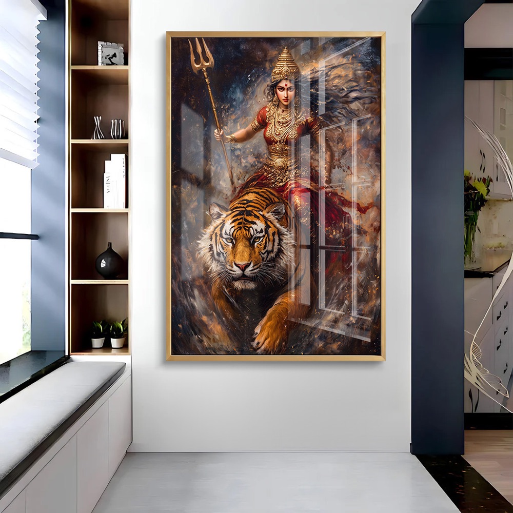 Fierce Goddess Durga Trishul Tiger Wall Art - Image 2