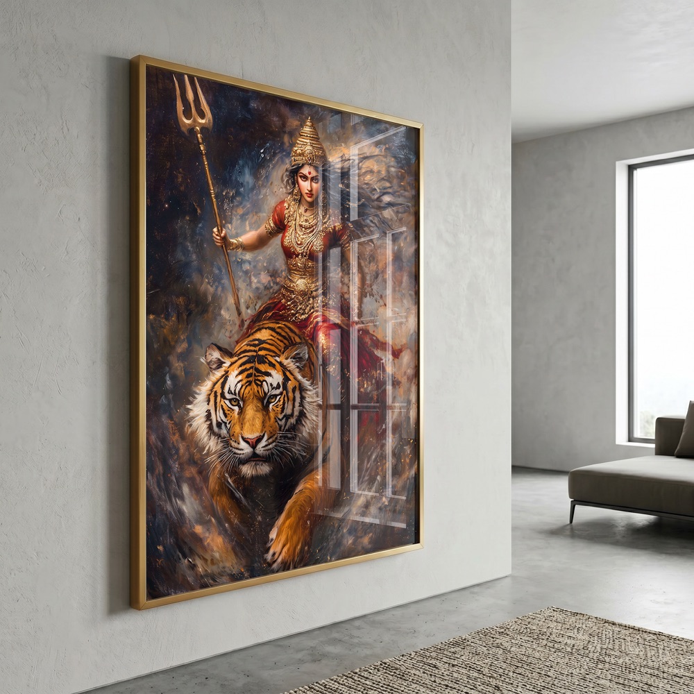 Fierce Goddess Durga Trishul Tiger Wall Art - Image 3