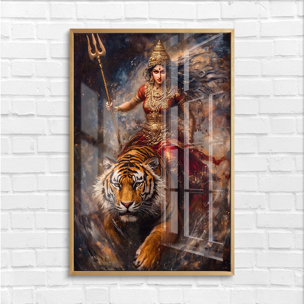 Fierce Goddess Durga Trishul Tiger Wall Art - Image 4