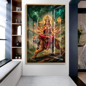 Goddess Durga Tiger Mount Lightning Mountain Painting