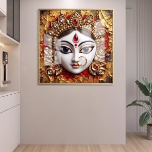 Golden Maa Durga Face Glass Art