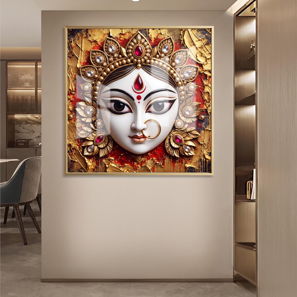 Golden Maa Durga Face Glass Art - Image 2