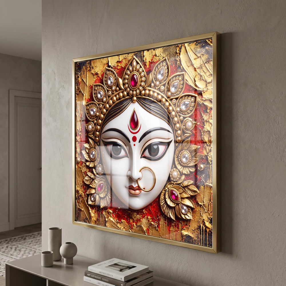 Golden Maa Durga Face Glass Art - Image 3