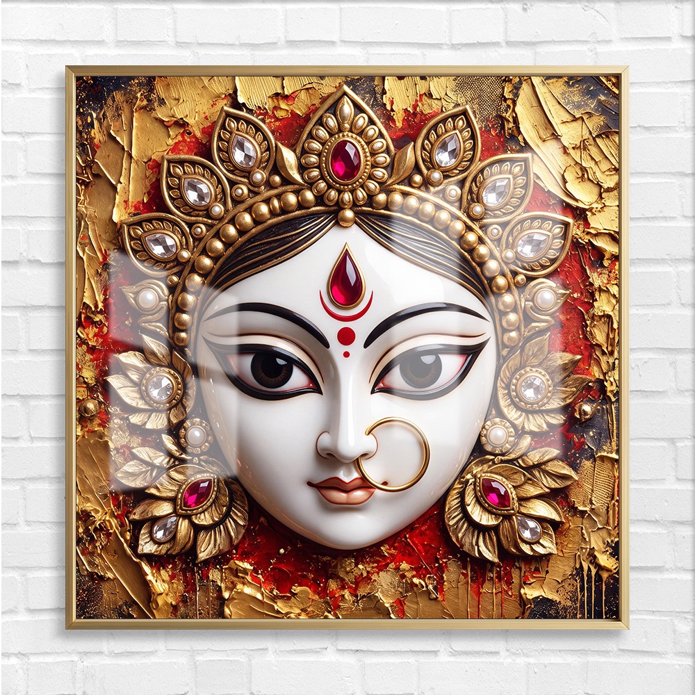 Golden Maa Durga Face Glass Art - Image 4