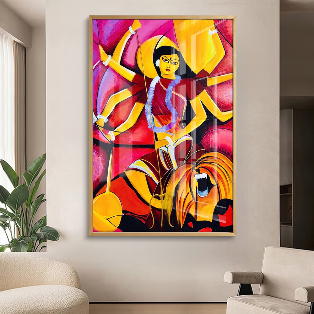Modern Expressionist Maa Durga Lion Painting - Image 2