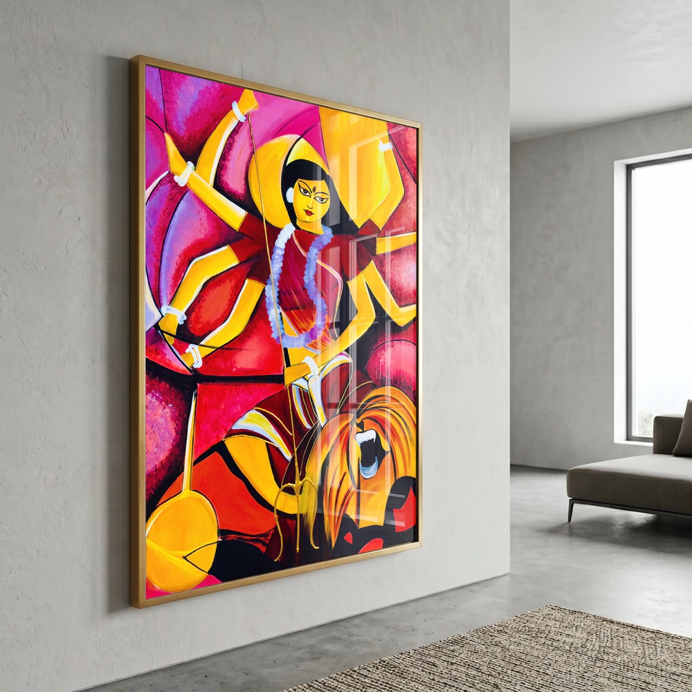 Modern Expressionist Maa Durga Lion Painting - Image 3