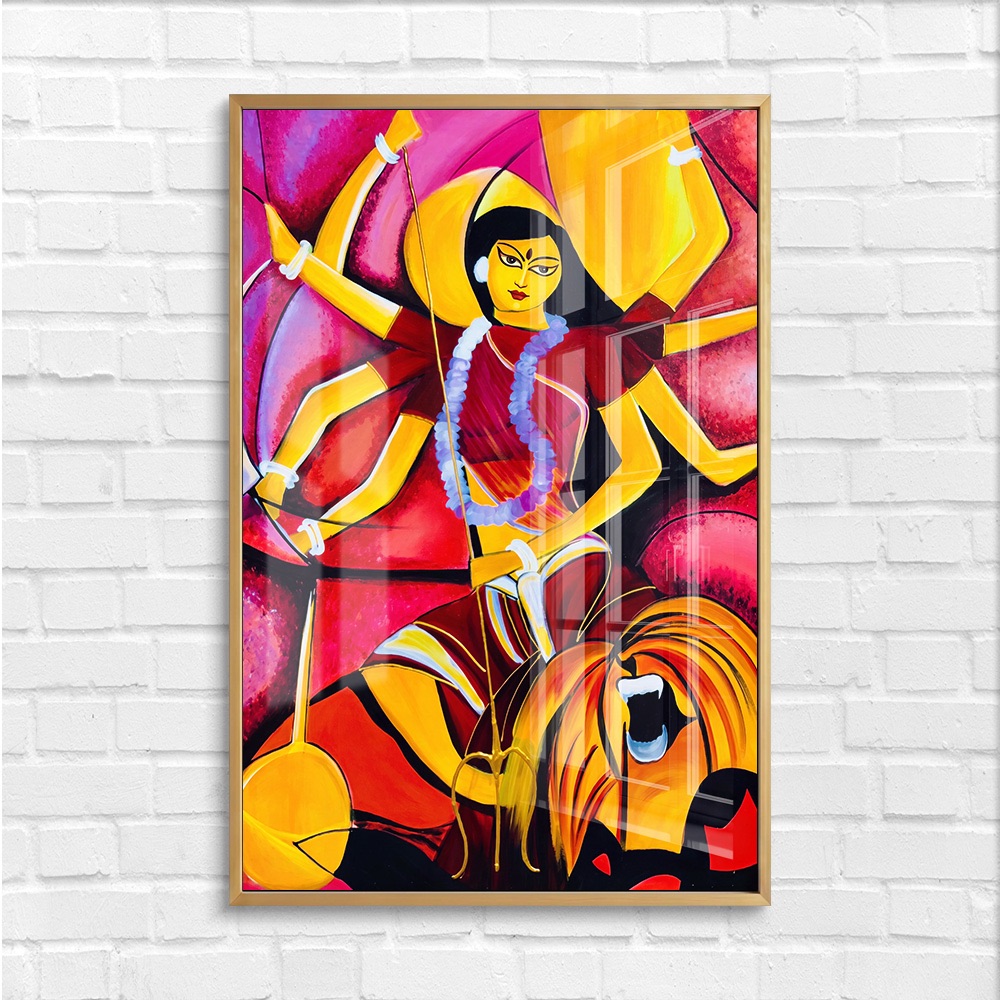 Modern Expressionist Maa Durga Lion Painting - Image 4