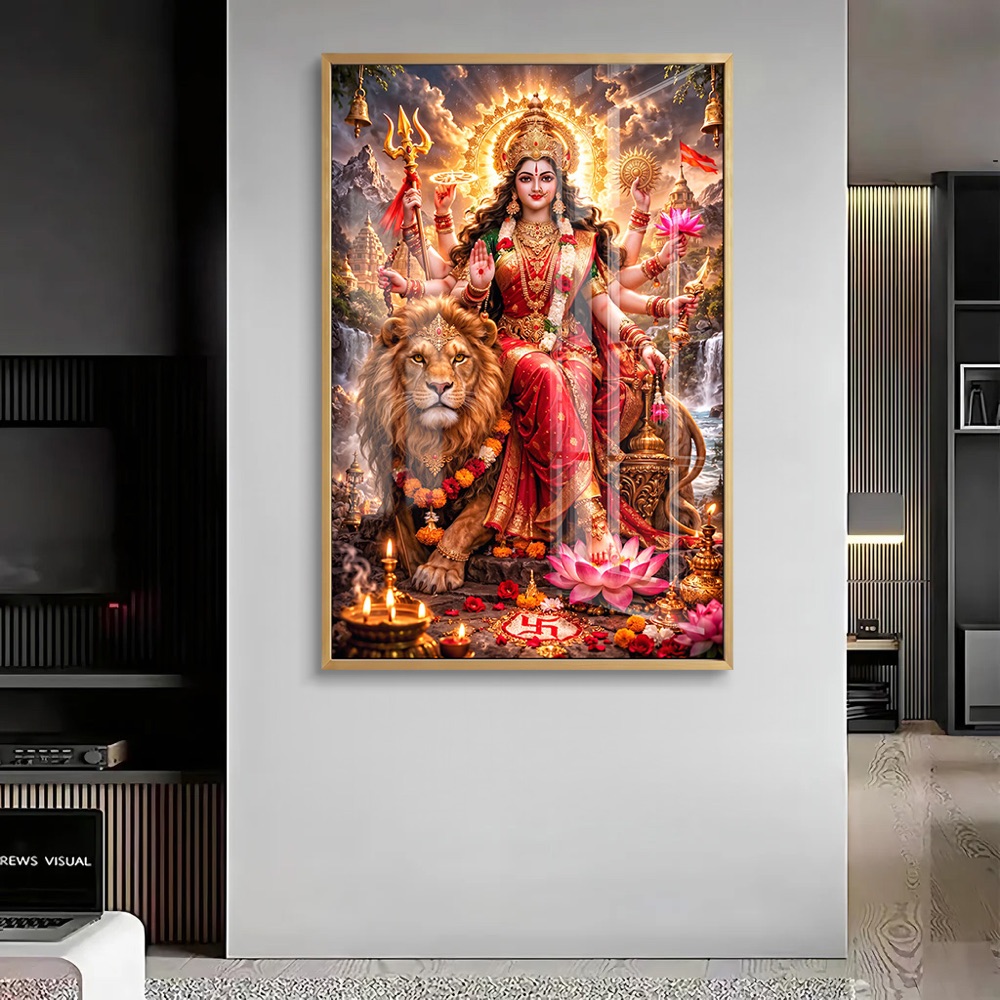 Sherawali Mata Seated Lion Temple Painting - Image 2