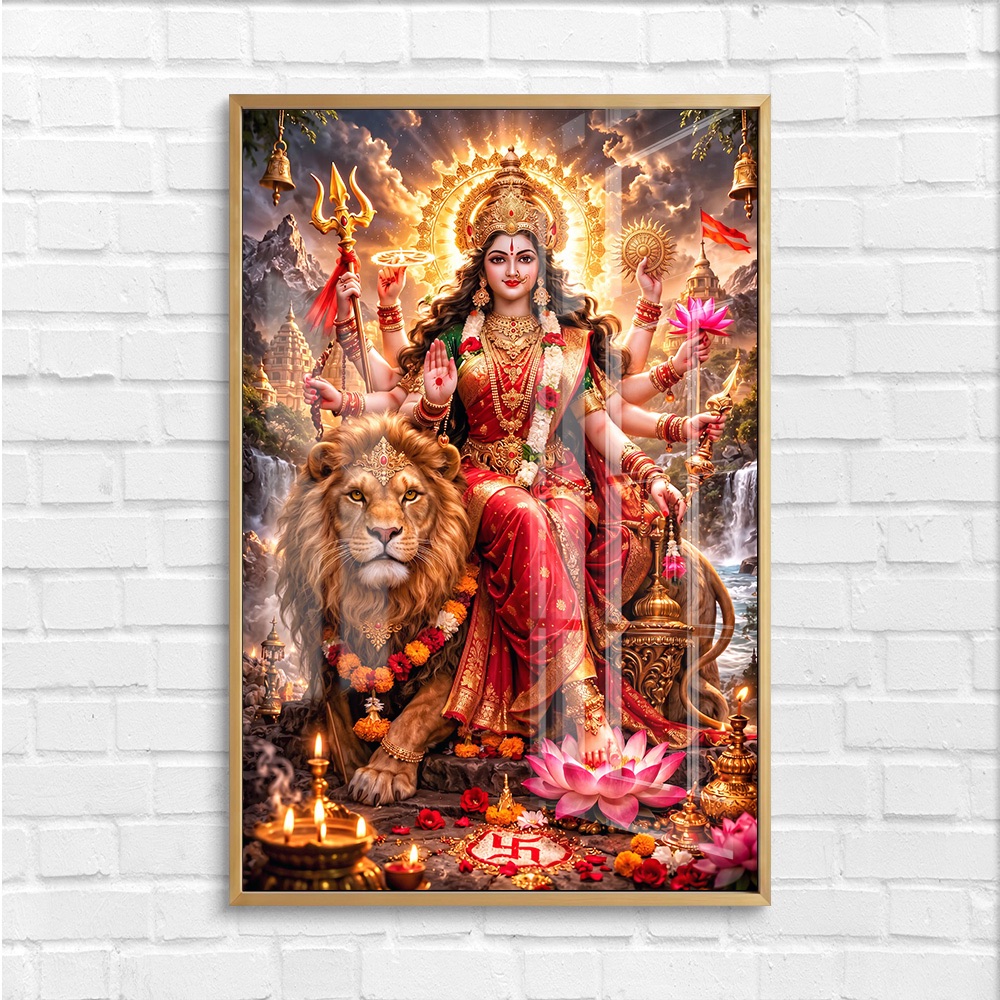 Sherawali Mata Seated Lion Temple Painting - Image 4