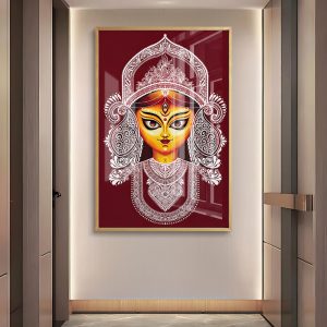 Durga Puja Mukut Red Glass Painting