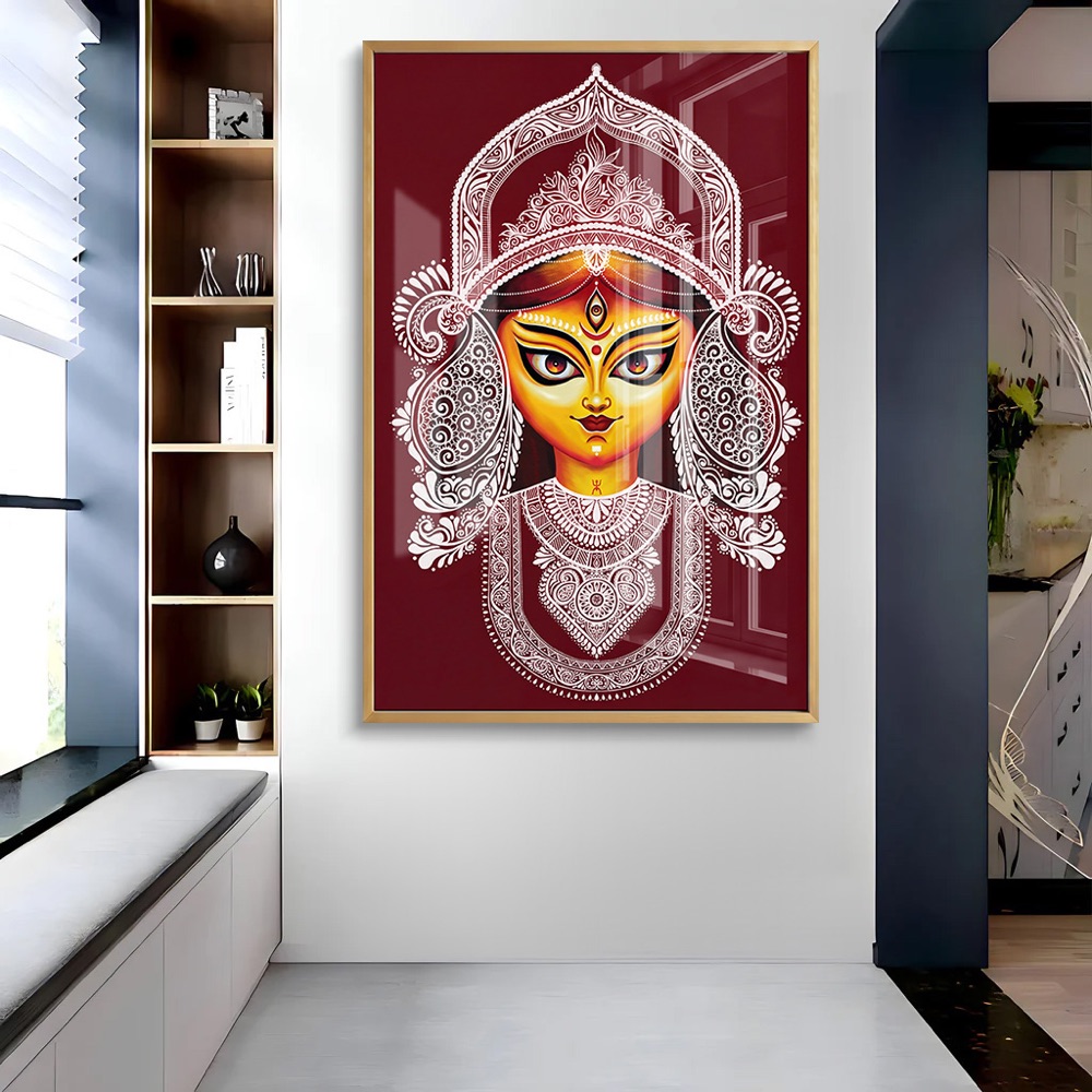 Durga Puja Mukut Red Glass Painting - Image 2