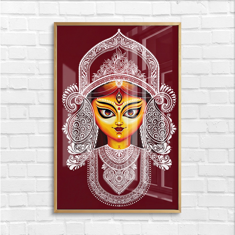 Durga Puja Mukut Red Glass Painting - Image 4