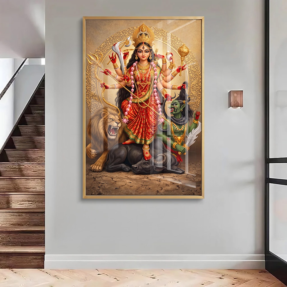 Fierce Maa Durga Slaying Asura Frame