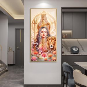 Meditative Goddess Durga Lotus Pond Wall Painting