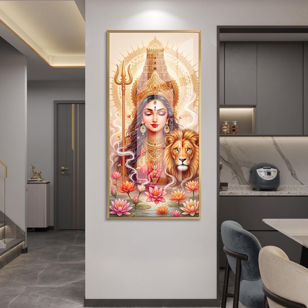 Meditative Goddess Durga Lotus Pond Wall Painting