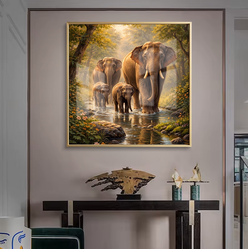 Golden Forest Elephant Family Wall Art - Image 2