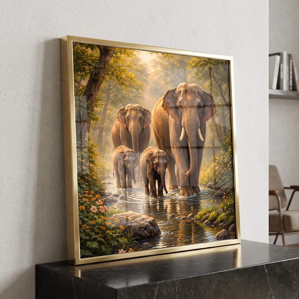 Golden Forest Elephant Family Wall Art - Image 3
