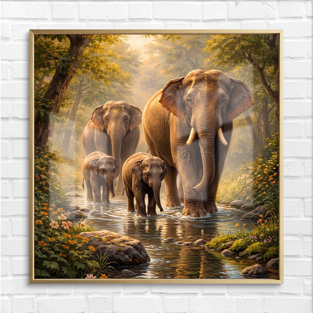 Golden Forest Elephant Family Wall Art - Image 4