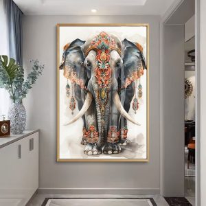 Decorative Boho Elephant Watercolor Style Art