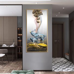 Abstract Blue Elephant Family Ginkgo Wall Art