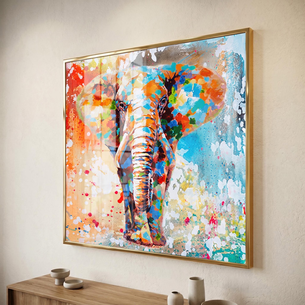 Colorful Abstract Splatter Elephant Wall Art - Image 3