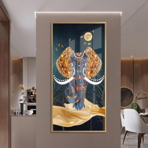 Ornate Blue Elephant With Gold Moon Painting
