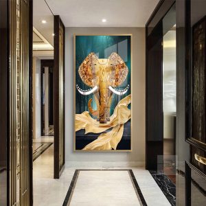 Majestic Golden Jeweled Elephant Wall Art