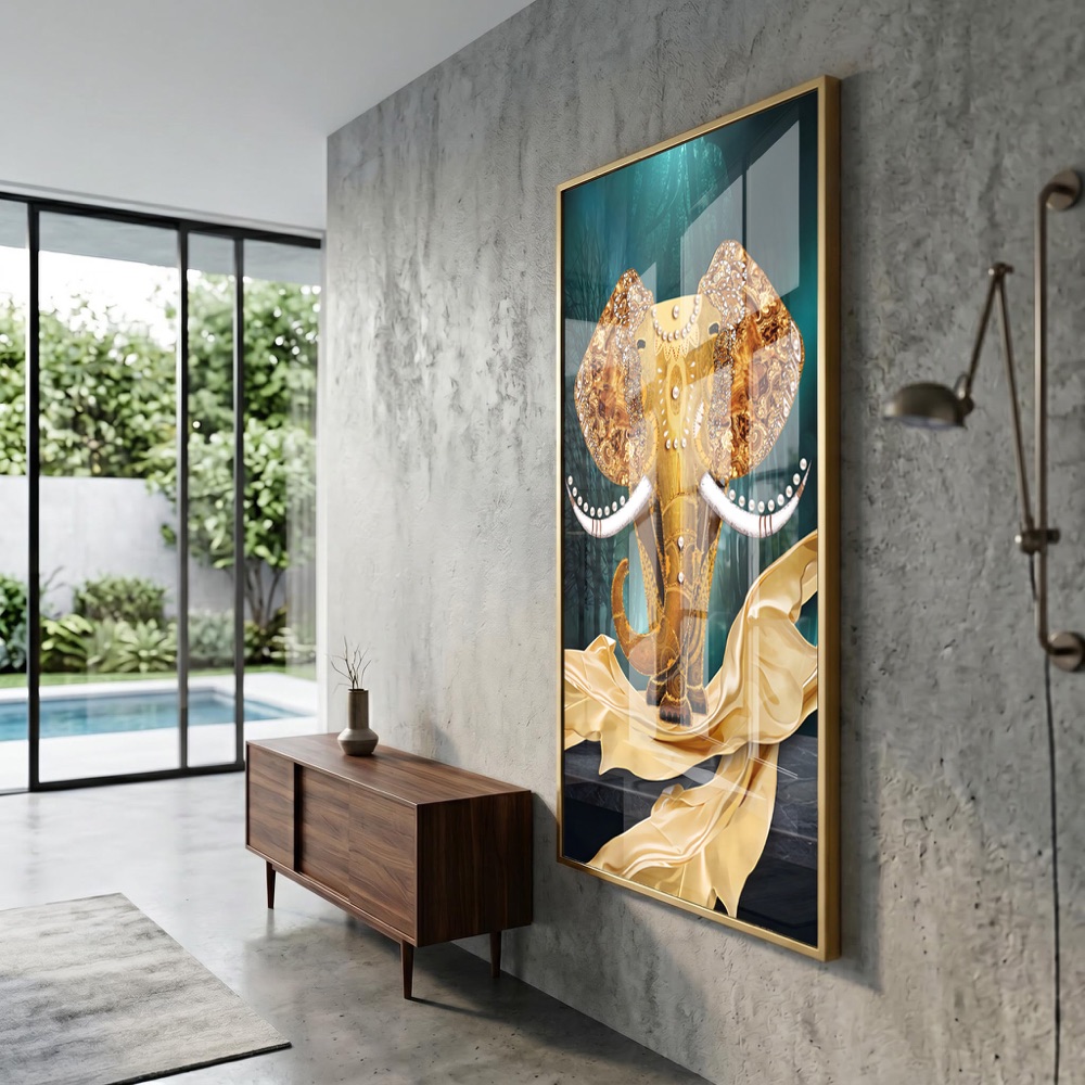 Majestic Golden Jeweled Elephant Wall Art - Image 3