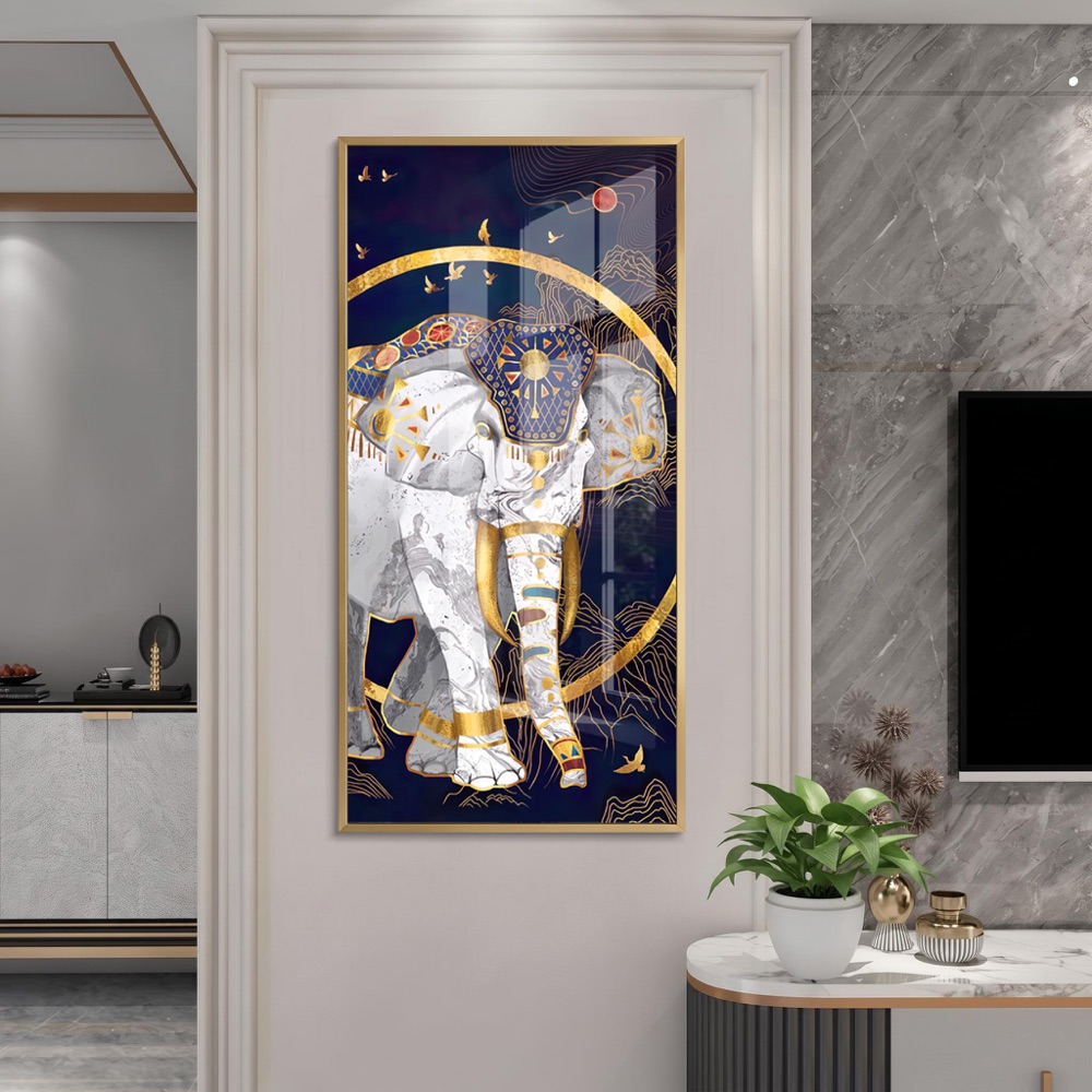 Majestic White Elephant Blue Gold Wall Art