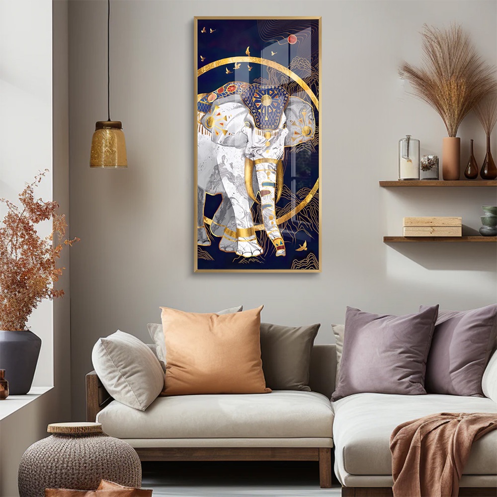 Majestic White Elephant Blue Gold Wall Art - Image 2